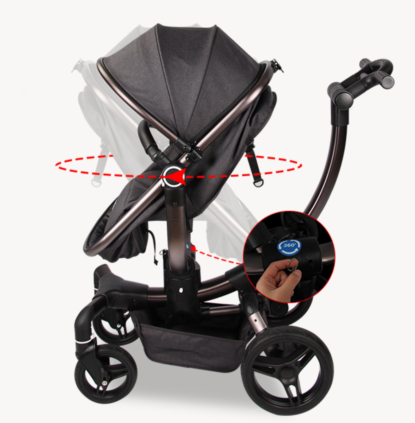 Luxury 360 Rotating Baby Stroller & Carrycot 2-in-1
